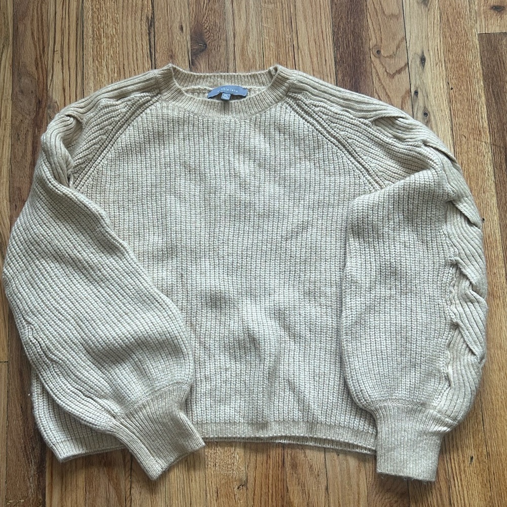 Cobble Lane Cream Knit Sweater with Braided Sleeves